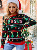 CLASSY CHRISTMAS EMBROIDERED SEQUINED LONG-SLEEVED SWEATER