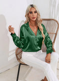 SUIT COLLAR SATIN LONG SLEEVE SHIRT