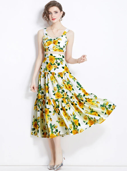 BOHEMIAN PRINTED TOP+SKIRT TWO-PIECE SUIT