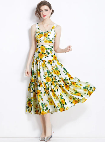 BOHEMIAN PRINTED TOP+SKIRT TWO-PIECE SUIT