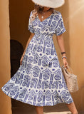 CASUAL ETHNIC PRINT SHORT SLEEVE DRESS