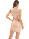 SEXY PERSPECTIVE MESH STITCHING SEQUINED DRESS