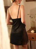 FASHION SEXY LACE DEEP V SATIN SUSPENDER NIGHTDRESS