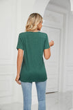 SOLID COLOR SHORT SLEEVE BUTTON V-NECK T-SHIRT