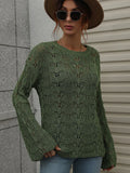 FASHION CROCHETED HOLLOW PULLOVER ROUND NECK LOOSE SWEATER