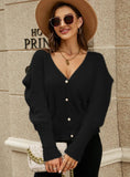 FASHION SOLID COLOR BUBBLE SLEEVE V-NECK SWEATER COAT