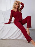 Breathable Comfort Black Lace-Trimmed Pajama Set