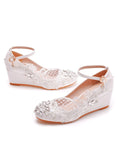 LOW WEDGE HEEL SLIM HIGH HEELS WEDDING SHOES