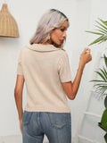 TWIST LAPEL SHORT SLEEVE SWEATER SHORT TOP
