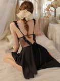 FASHION POLKA DOT GAUZE PERSPECTIVE SUSPENDER NIGHTDRESS