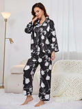 CLASSY SILK-LIKE PRINTED LONG-SLEEVED TROUSERS SUIT