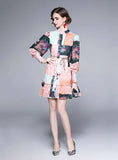 RETRO COLOR MATCHING PRINTED LONG-SLEEVED DRESS