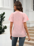 HOLLOW V-NECK LOTUS LEAF SLEEVE T-SHIRT