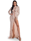 RETRO LONG SLEEVE PERSPECTIVE SEQUINED DRESS