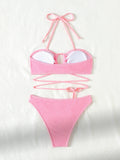 SEXY OPENWORK LACE-UP SUIT SWIMSUIT