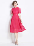 SHORT-SLEEVED SILM WAIST LACE DRESS