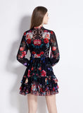 CHIFFON HIGH-NECKED LANTERN SLEEVE MINI DRESS