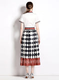 PRINTED LAPEL SHIRT+PLEATED SKIRT TWO-PIECE SUIT