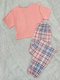 FASHION WAIST-EXPOSED SHORT-SLEEVED LADIES PAJAMAS SET