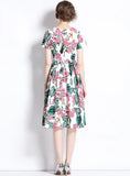 PRINTED ROUND NECK RETRO SHORT-SLEEVED DRESS