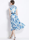 POLO NECK SLEEVELESS PORCELAIN PRINTED DRESS