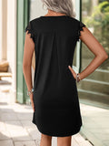 SOLID COLOR LACE STITCHING ROUND NECK DRESS