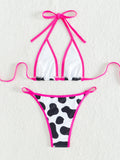 BLACK AND WHITE COW HALTER SEXY BIKINI