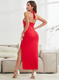 SEXY BACKLESS SPLIT HALTER PARTY DRESS