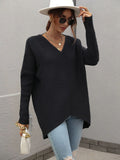 FASHION SOLID COLOR V-NECK FASHION TOP SWEATER