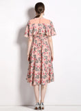 CHIFFON CLOAK PEARLS FLORAL DRESS