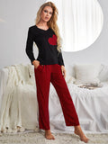 FASHION CHRISTMAS PLAID LOVE LONG SLEEVE SUIT
