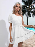 OBLIQUE SHOULDER BUBBLE SLEEVE DRESS