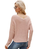 STYLISH IRREGULAR DRAWSTRING V-NECK LONG SLEEVE SWEATER