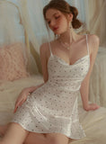 SEXY SOLID COLOR POLKA-DOT SATIN NIGHTGOWN