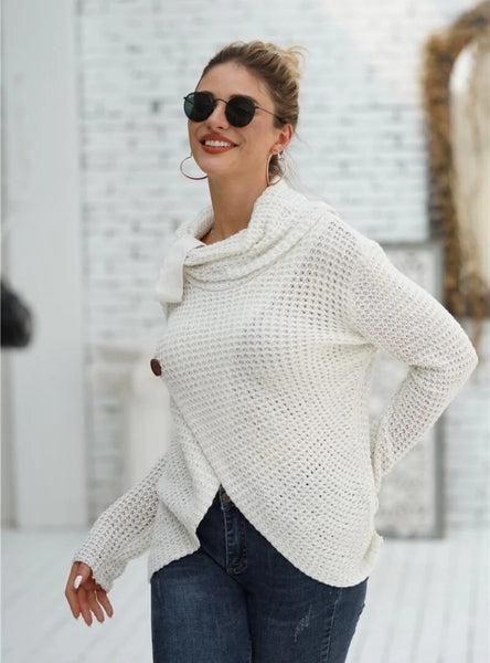 CLASSY HIGH-NECKED LONG-SLEEVED LOOSE CARDIGAN SWEATER