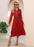 SLIM-FIT LONG SLEEVE PLEATS DRESS