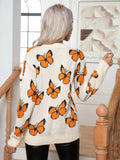 CLASSY LOOSE BUTTERFLY JACQUARD SWEATER