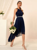 SLIM IRREGULAR CHIFFON HALTER DRESS