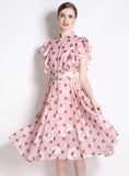 POLKA-DOT LOTUS LEAF SLEEVE DRESS