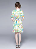 PRINTED V-NECK SHORT SLEEVE SLIM DRESS