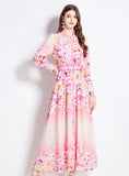 RETRO PRINTED SHIRT LANTERN LONG SLEEVE DRESS