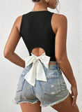 V-NECK SLIM SLEEVELESS HOLLOW STITCHING VEST