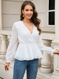 LONG-SLEEVED FLOUNCES V-NECK SHIRT