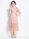 LACE SHORT SLEEVE SLIM WAIST DRESS