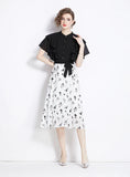 RETRO BLACK MOSAIC FLORAL SHORT SLEEVE DRESS