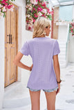 V-NECK LACE STITCHING SHORT SLEEVE LOOSE T-SHIRT
