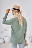 V-NECK JACQUARD BUTTON LOOSE T-SHIRT