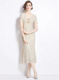 V-NECK RHINESTONE SLIM FISHTAIL DRESS