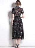SHIRT COLLAR SHORT SLEEVE SLIM RETRO PRINT DRESS