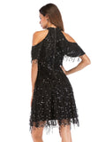 SEXY HALTER FRINGED SEQUINED DRESS